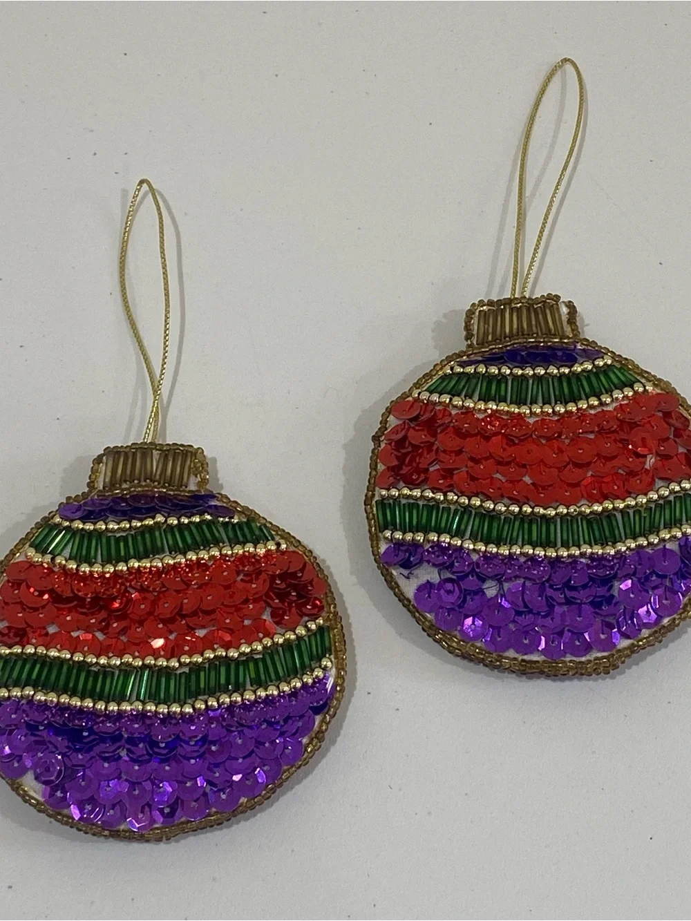 Vintage Lot of 2 Sequins Handcrafted Christmas Ball Bulb Ornaments